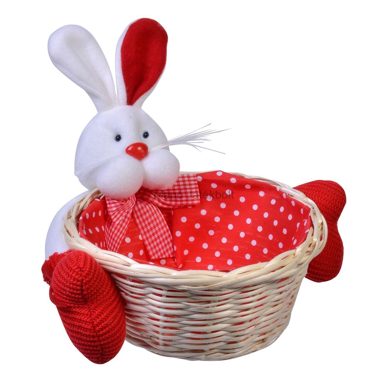 Húsvéti kosár nyuszi piros/fehér 19 x 9 cm
