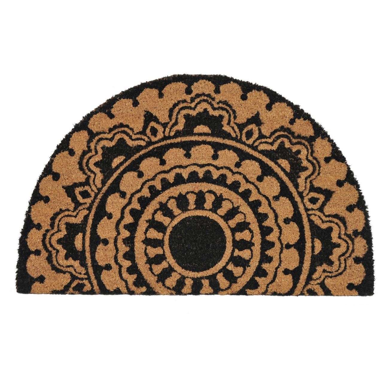 Lábtörlő félkör natúr színű fekete Mandala Design 70x45 cm