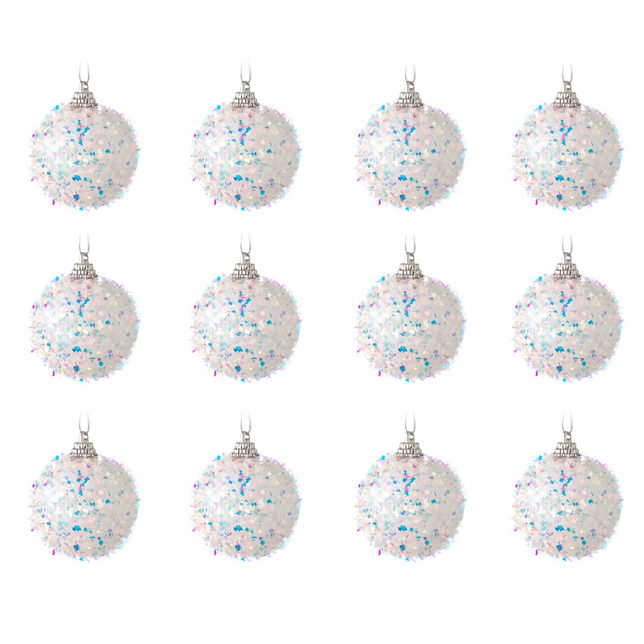 Karácsonyfa gömb készlet fehér csillogó 5 cm - 12 db