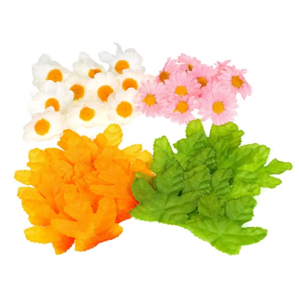 Virágok és kézműves levelek színes 5 cm - 50 db.