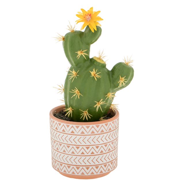 Kerámia edény kaktusszal és sárga virággal 27cm