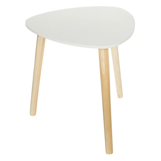 Háromszögű fehér MDF asztal 3 lábbal 48x48x46 cm