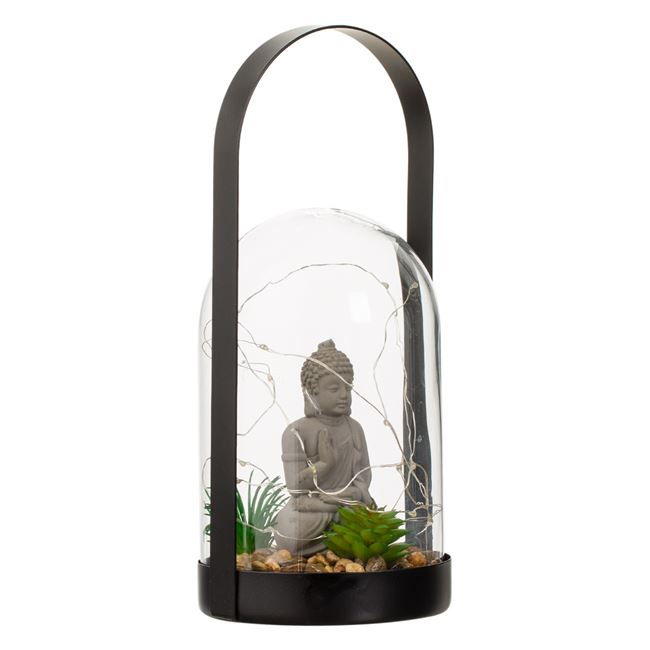 Dekoratív üvegkupola LED Aloe Buddhával 20x13 cm