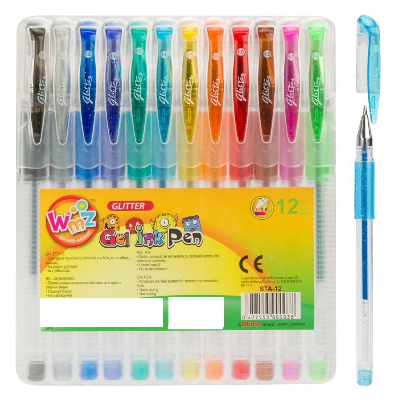 Csillogó zselés toll készlet színes- 12 db
