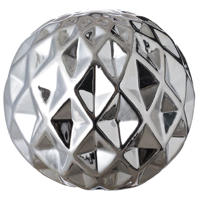 Asztali kerámia dekoratív ezüst gömb 3D kovácsolt gyémántok 9x9cm