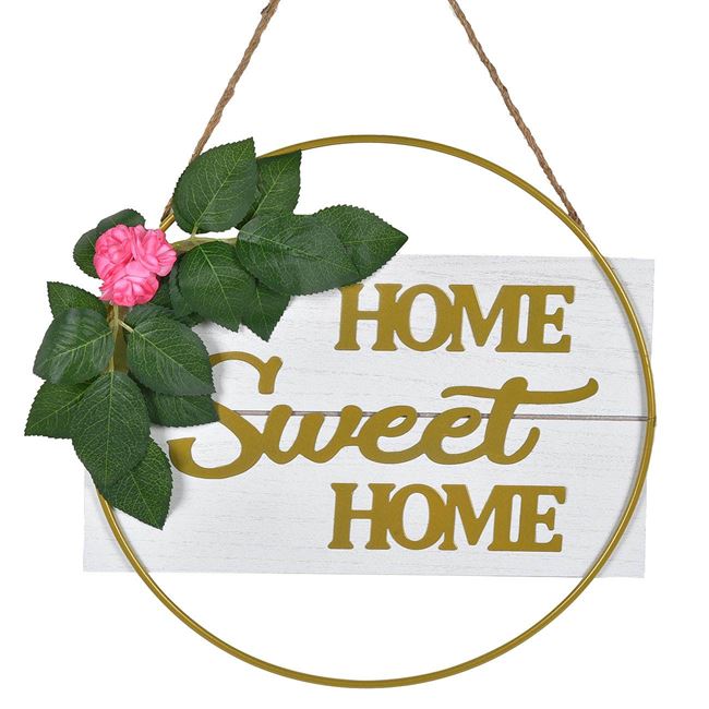Lógó fa dekoráció fémkerettel "Home Sweet Home" 35x34cm