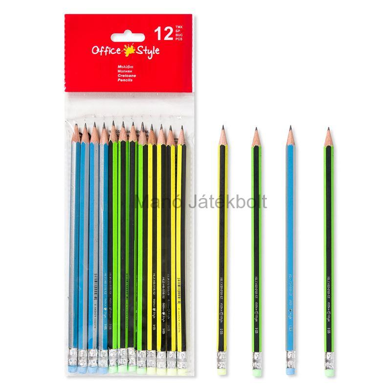 Ceruza készlet HB 12 db-os radíros csíkos