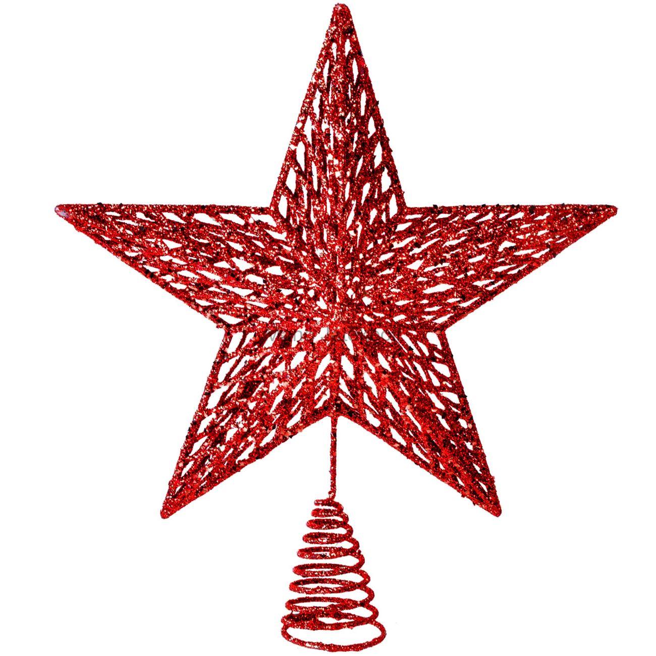 Piros csillag csúcsdísz 33 cm