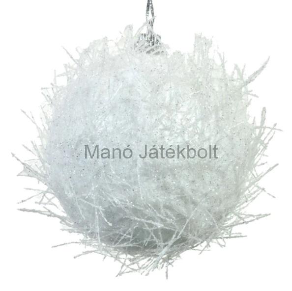Karácsonyfa gömb készlet fehér csillogó fehér szálak 8 cm - 6 db.