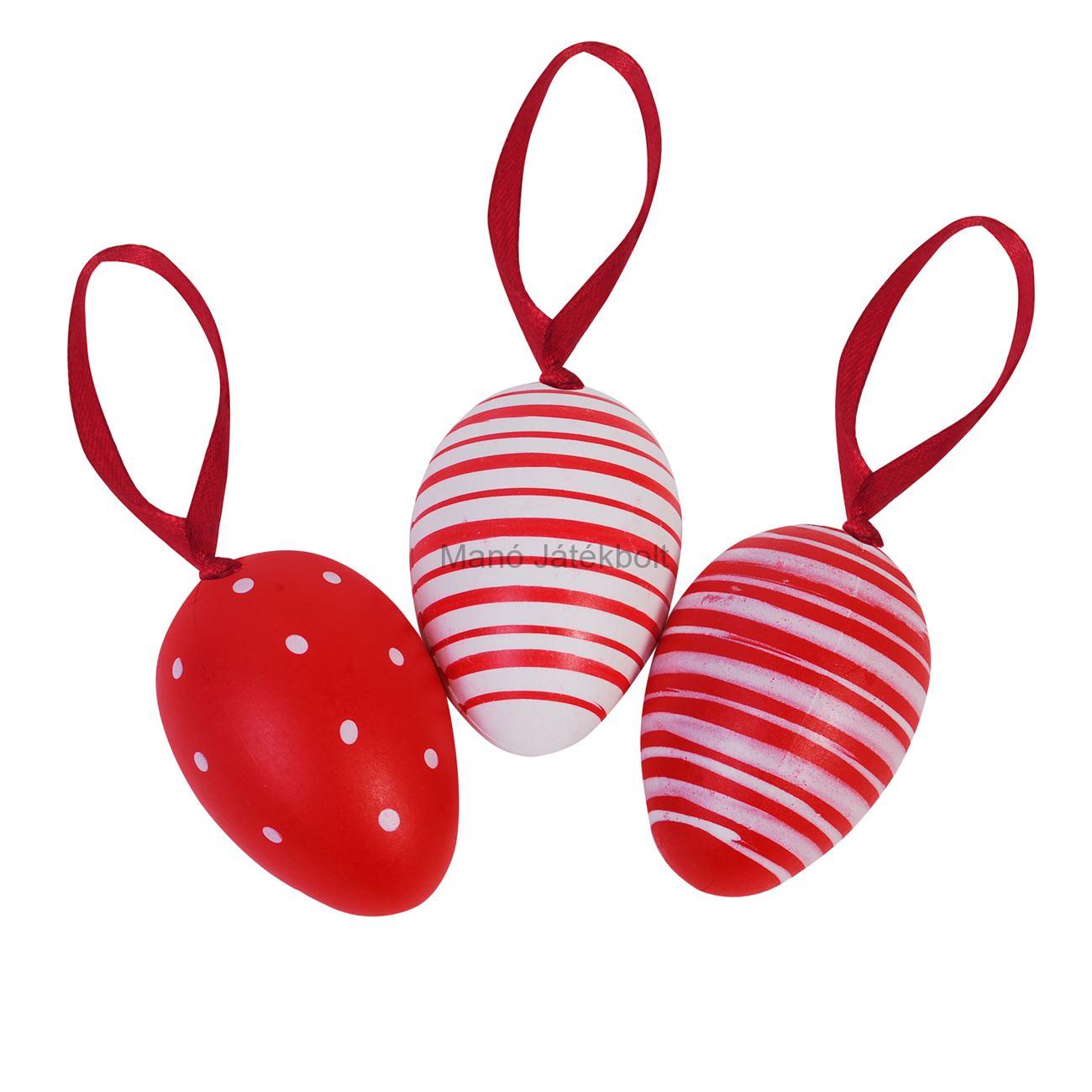 Húsvéti dekoratív tojások piros / fehér műanyag 6,5 cm - 6 db.