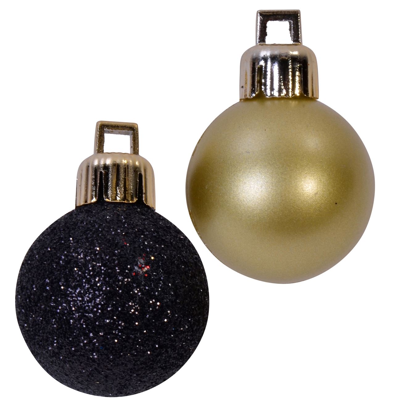 Fekete/Arany csillogó karácsonyfa gömbök  3 cm - 20 db.