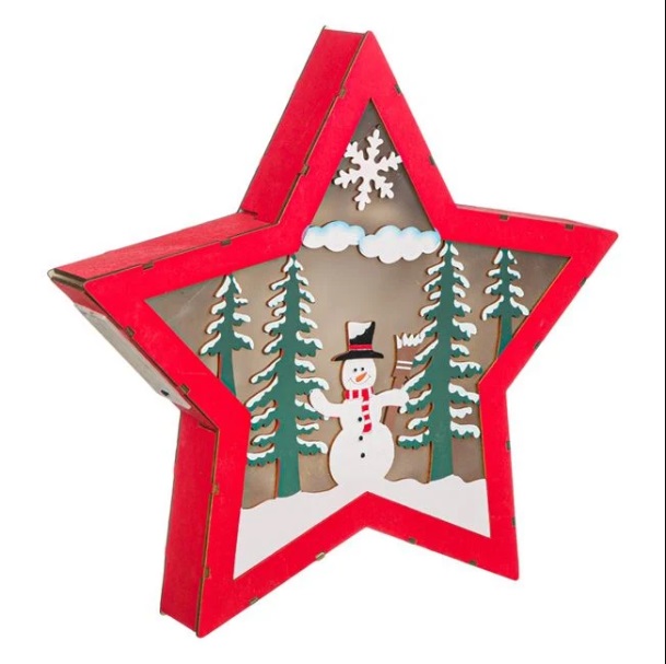 Karácsonyi dekorációs csillag hóember 30 cm-es vezetéssel