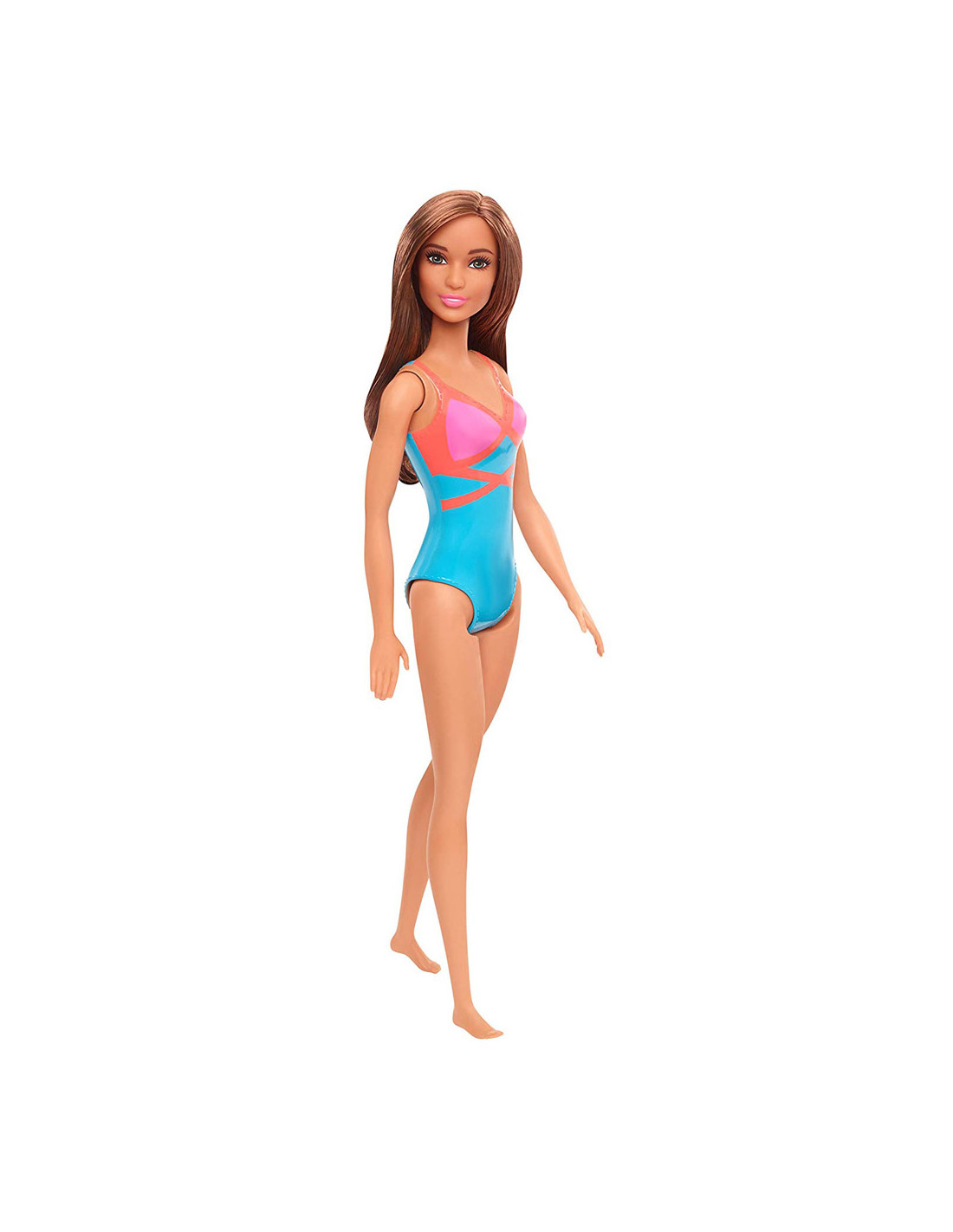 Sötétbarna hajú Barbie baba színes fürdőruhában
