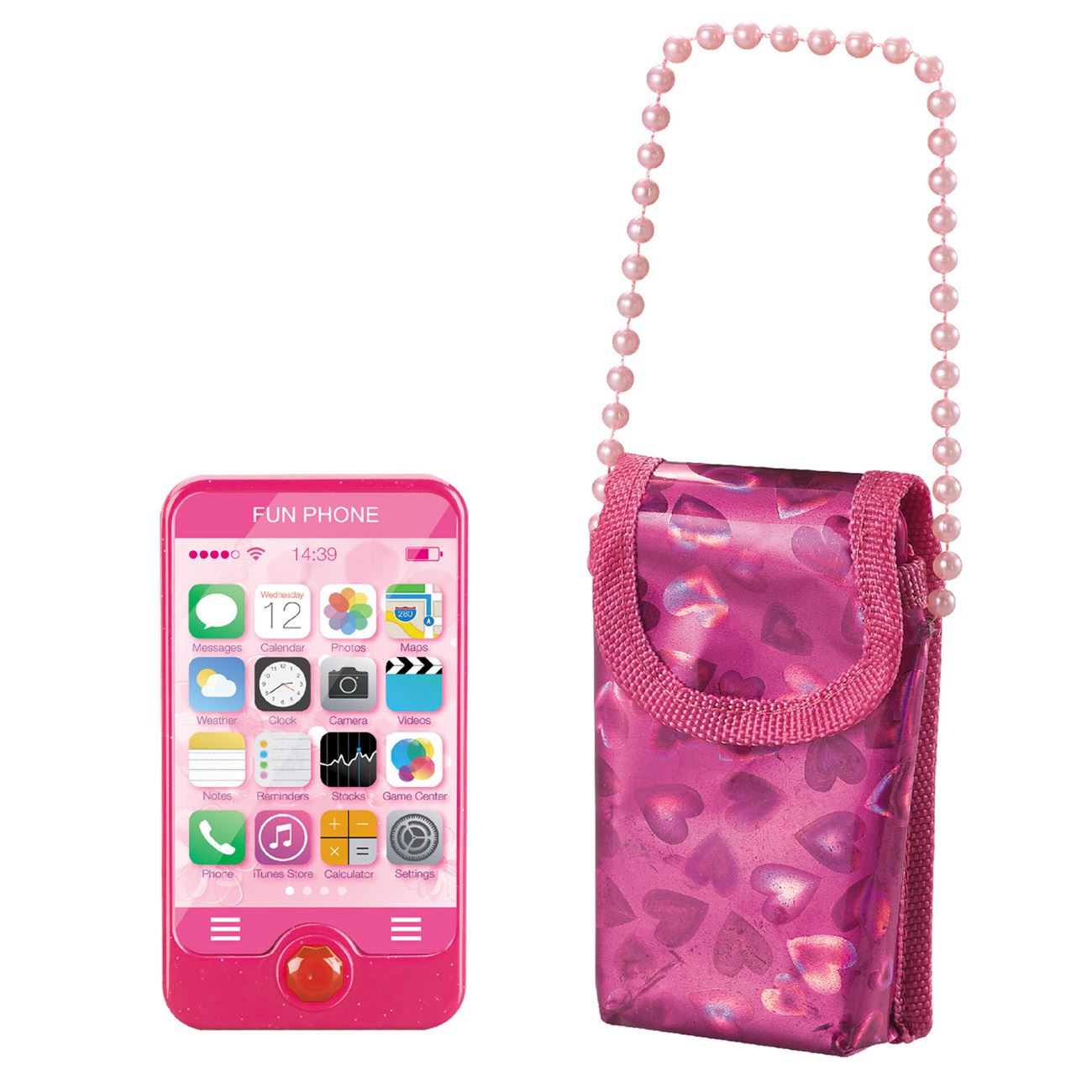 Játék mobiltelefon hanggal és rózsaszín táskával