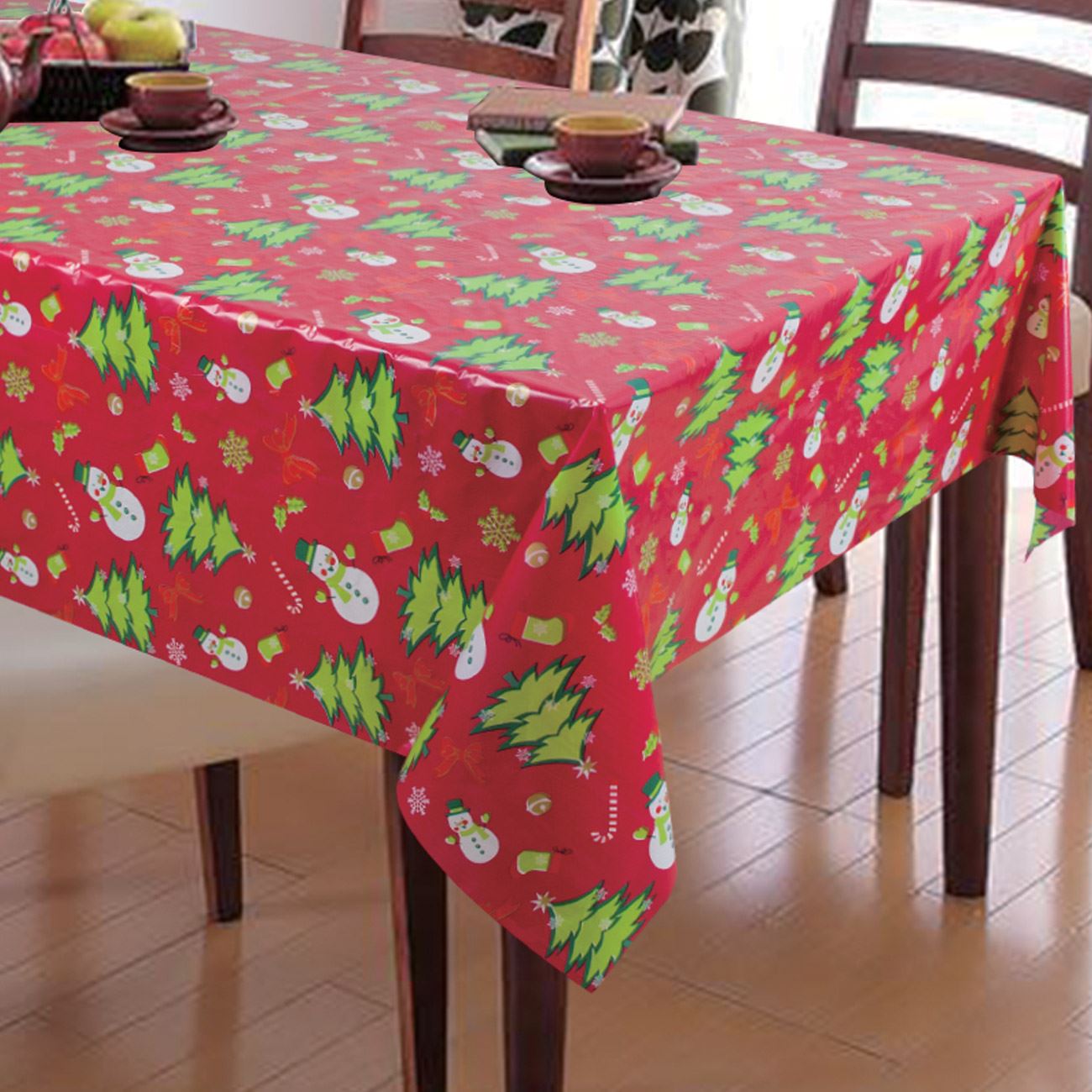 Karácsonyi asztalterítő Piros zöld fenyő 170x130 cm