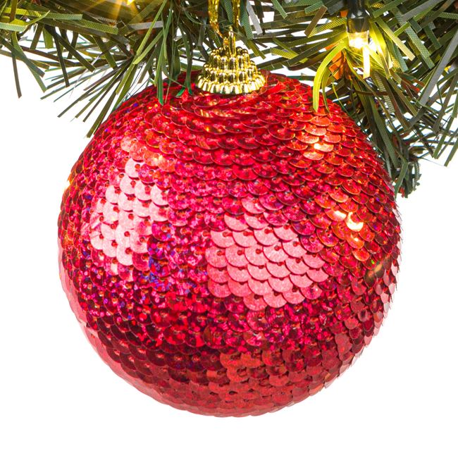 Piros karácsonyfa dísz flitterekkel 8 cm 