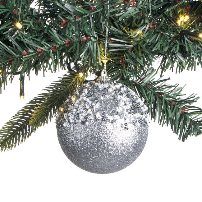 Karácsonyfa gömb ezüst flitteres 9 cm 