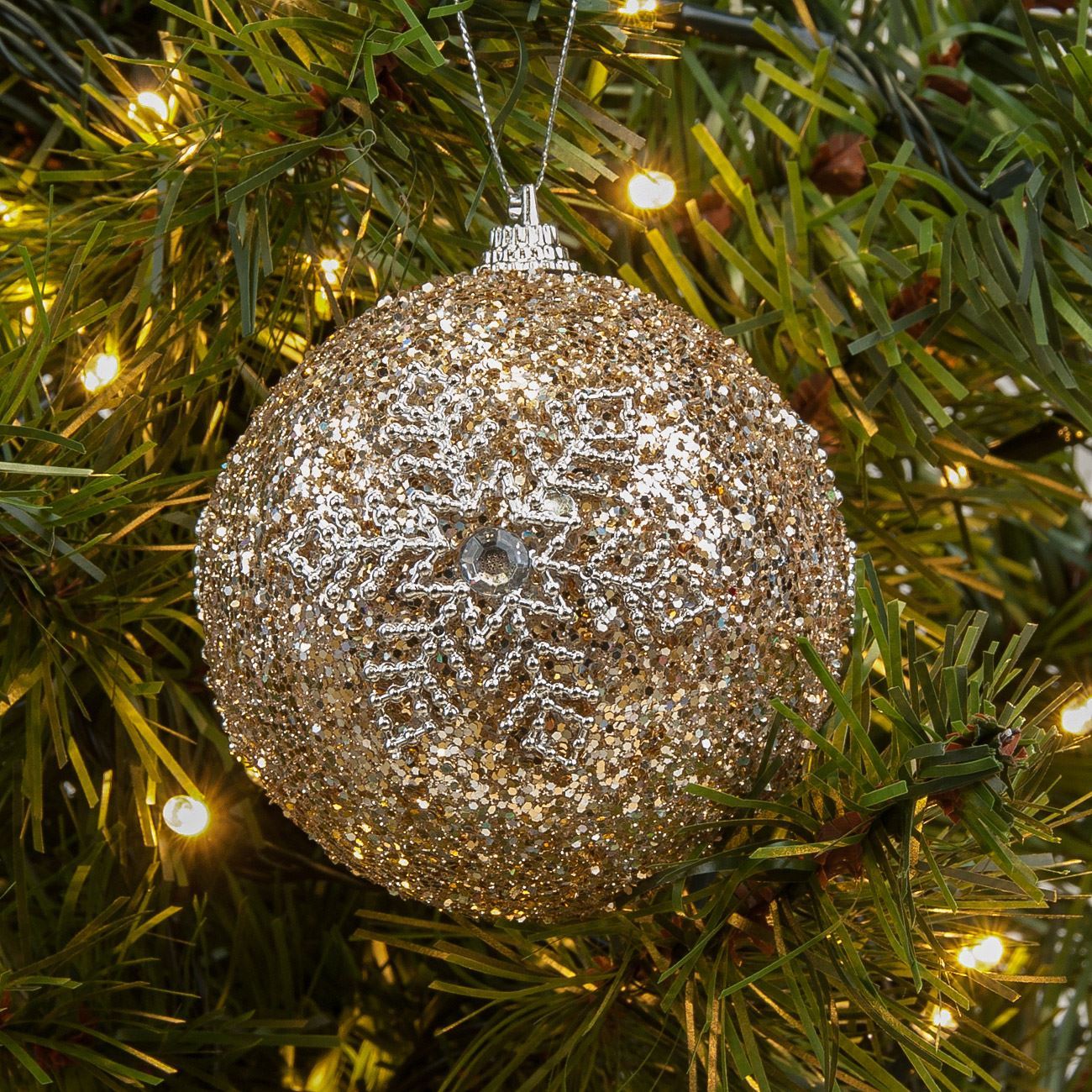 6 db Hópihés Pezsgő karácsonyfa gömb 8 cm 