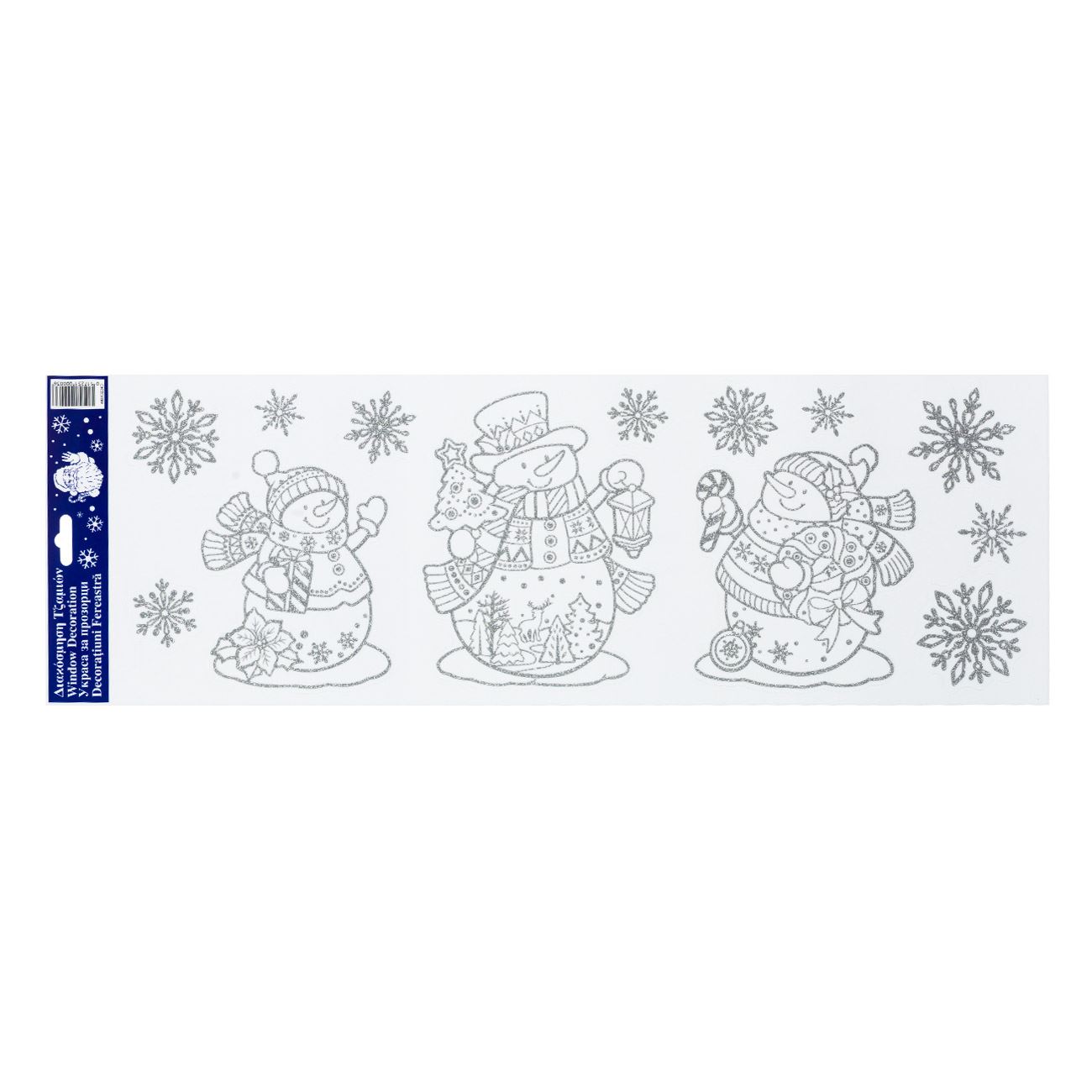Ezüst csillogó karácsonyi ablakmatrica hóemberes 20x60 cm