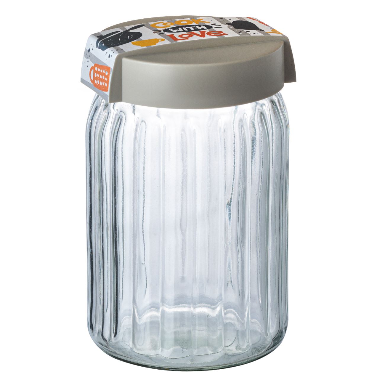 Csíkos üveg tároló műanyag fedéllel 1,4 l