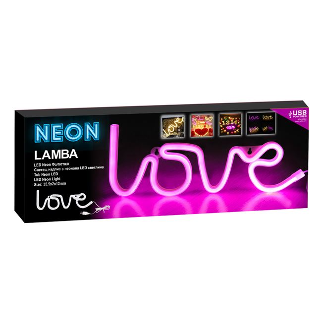 LED Neon lámpa LOVE Fuchsia USB-vel 35,5x13 cm