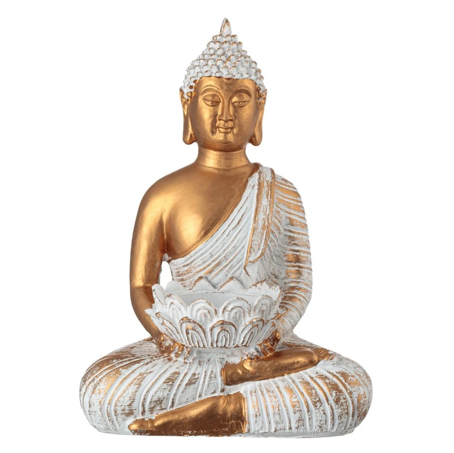 Buddha mécses tartó fehérarany szálcsiszolt 13x9x19 cm