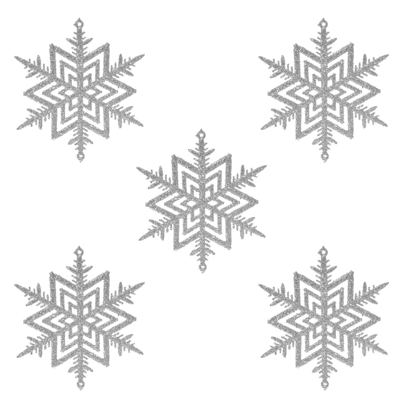 Karácsonyfa dísz hópelyhek ezüst csillogás 10 cm - 5 db