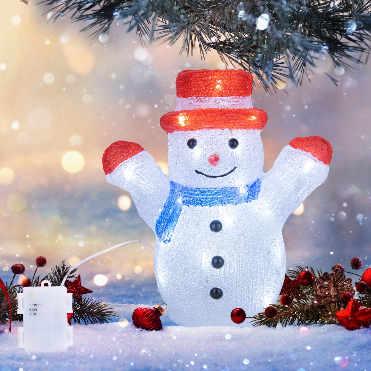 Karácsonyi dekoratív figura akril hóember 30 LED-del megvilágítva - 27cm