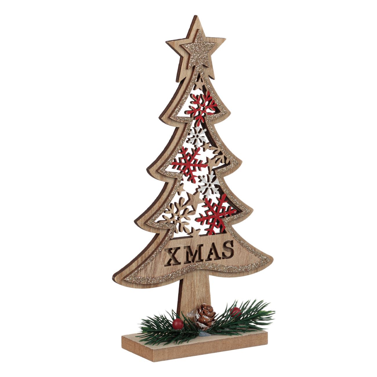 Karácsonyi dekoratív fa fenyő perforált pehely pezsgő csillogás 22,5cm