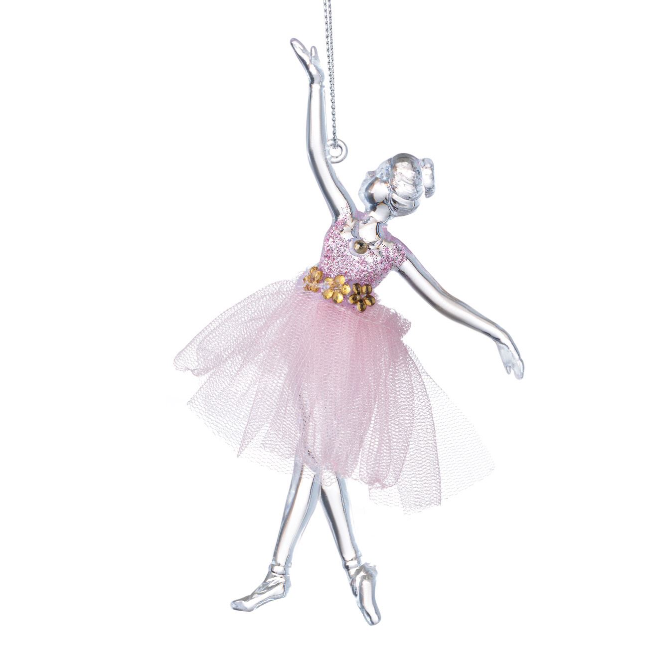 Karácsonyfa dísz balerina átlátszó rózsaszín tüll 15cm