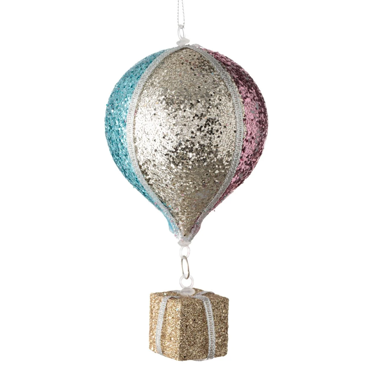 Karácsonyfa dísz pezsgő ballon ajándék színes csillogás 8x16cm