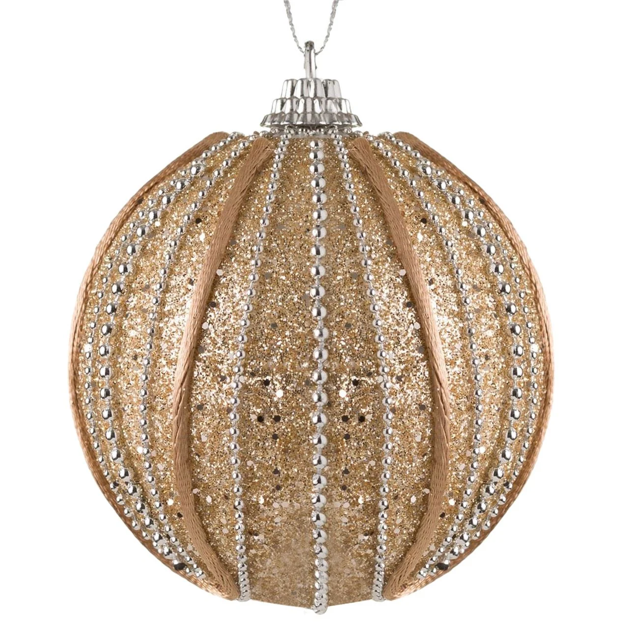Karácsonyfa gömb Pezsgő csillogó ezüst lánc 8 cm