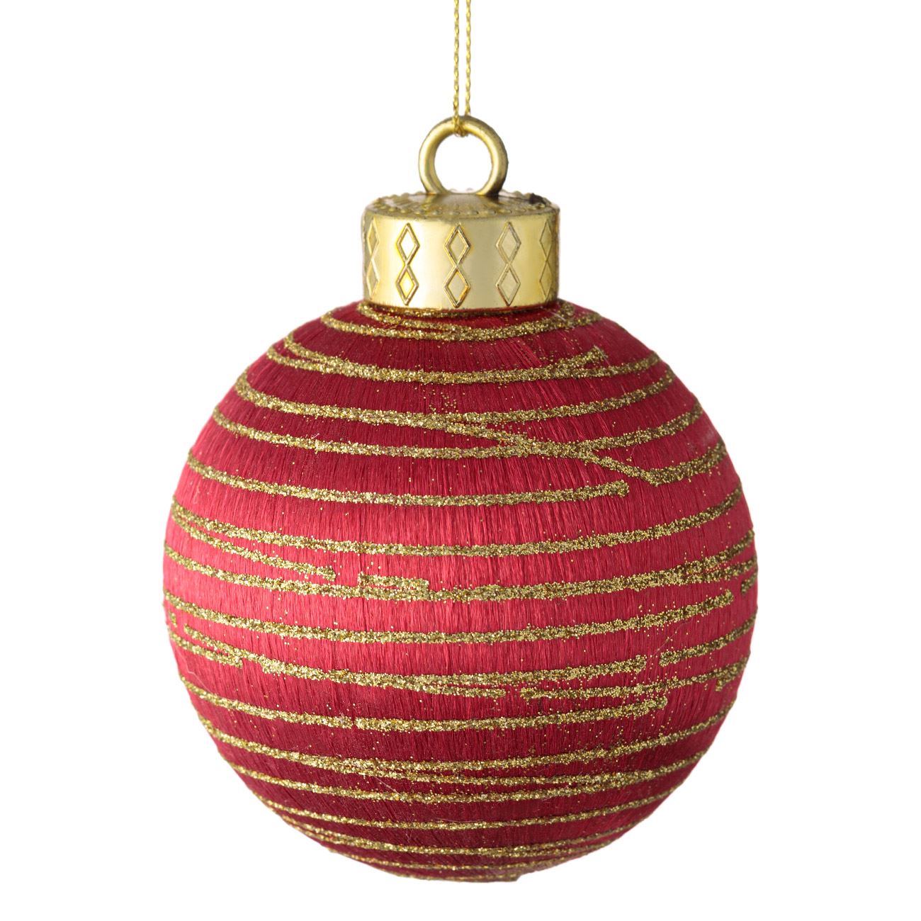 Karácsonyfa dísz piros arany csillogó vonalak 8cm