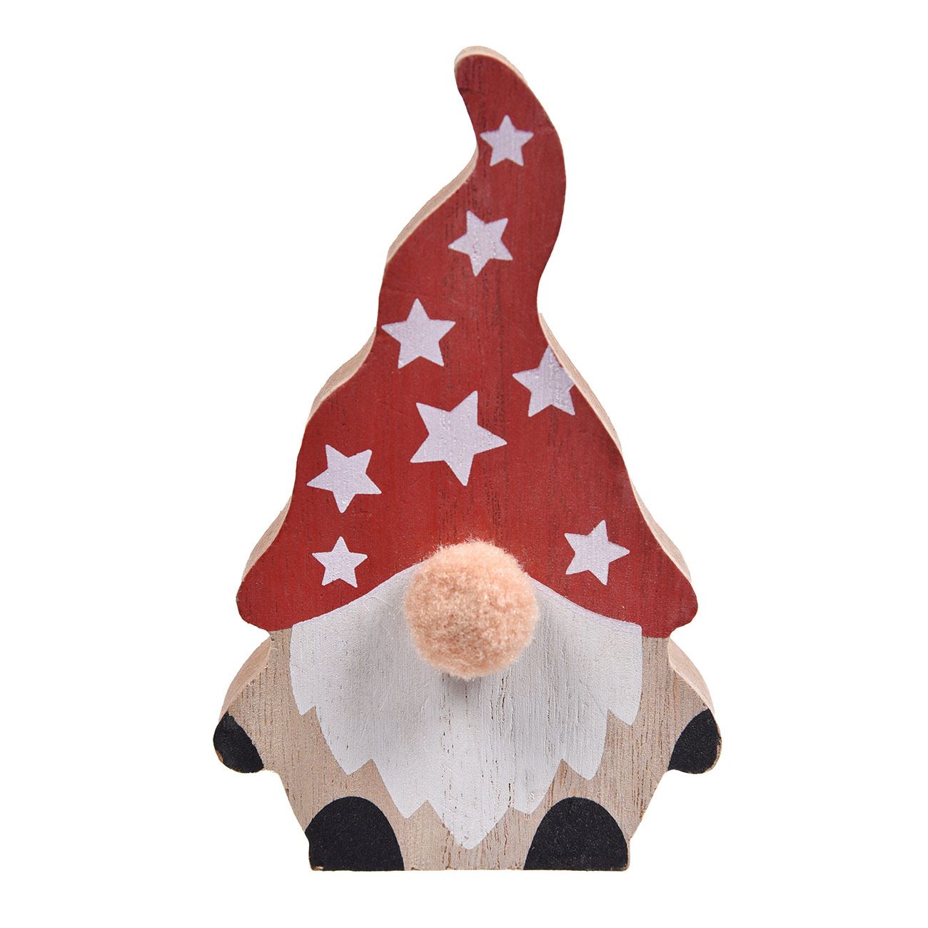 Karácsonyi dekoráció Fa Mikulás Gnome piros sapka csillagokkal 13cm