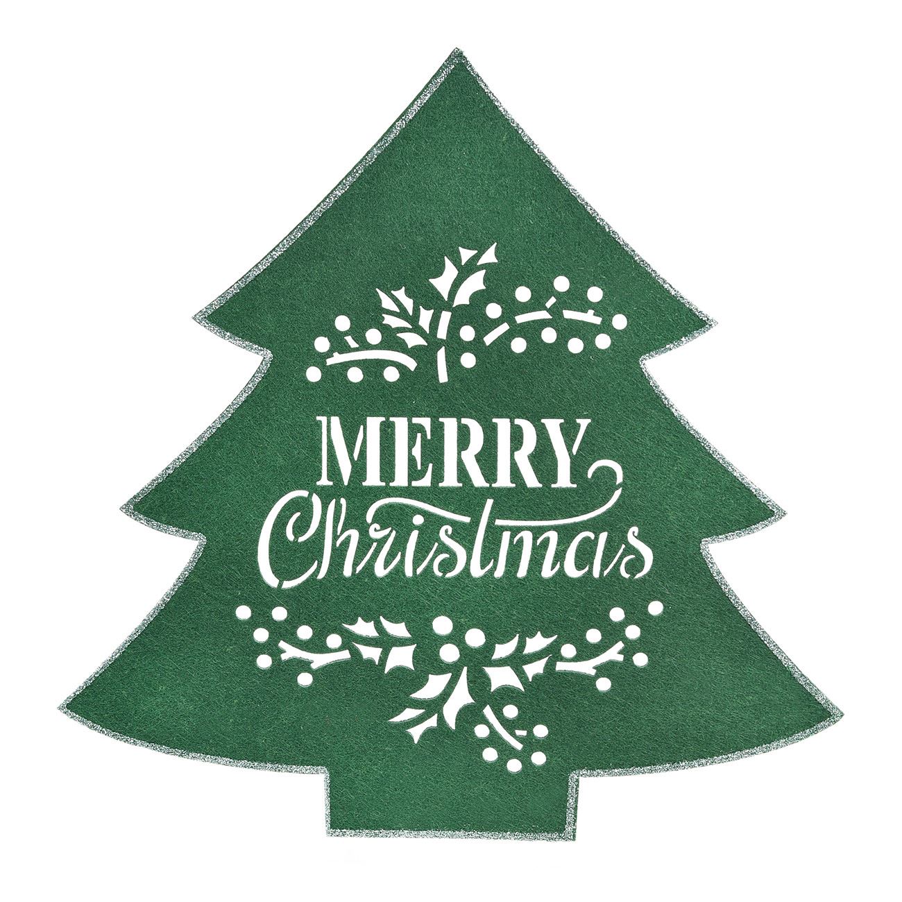 Karácsonyi tányéralátét filc zöld fa "boldog karácsonyt" 34x35cm
