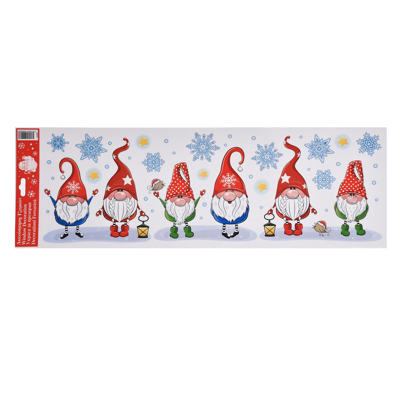 Karácsonyi matricák Dekoratív Mikulás Gnome pehely csillogás 60x20cm