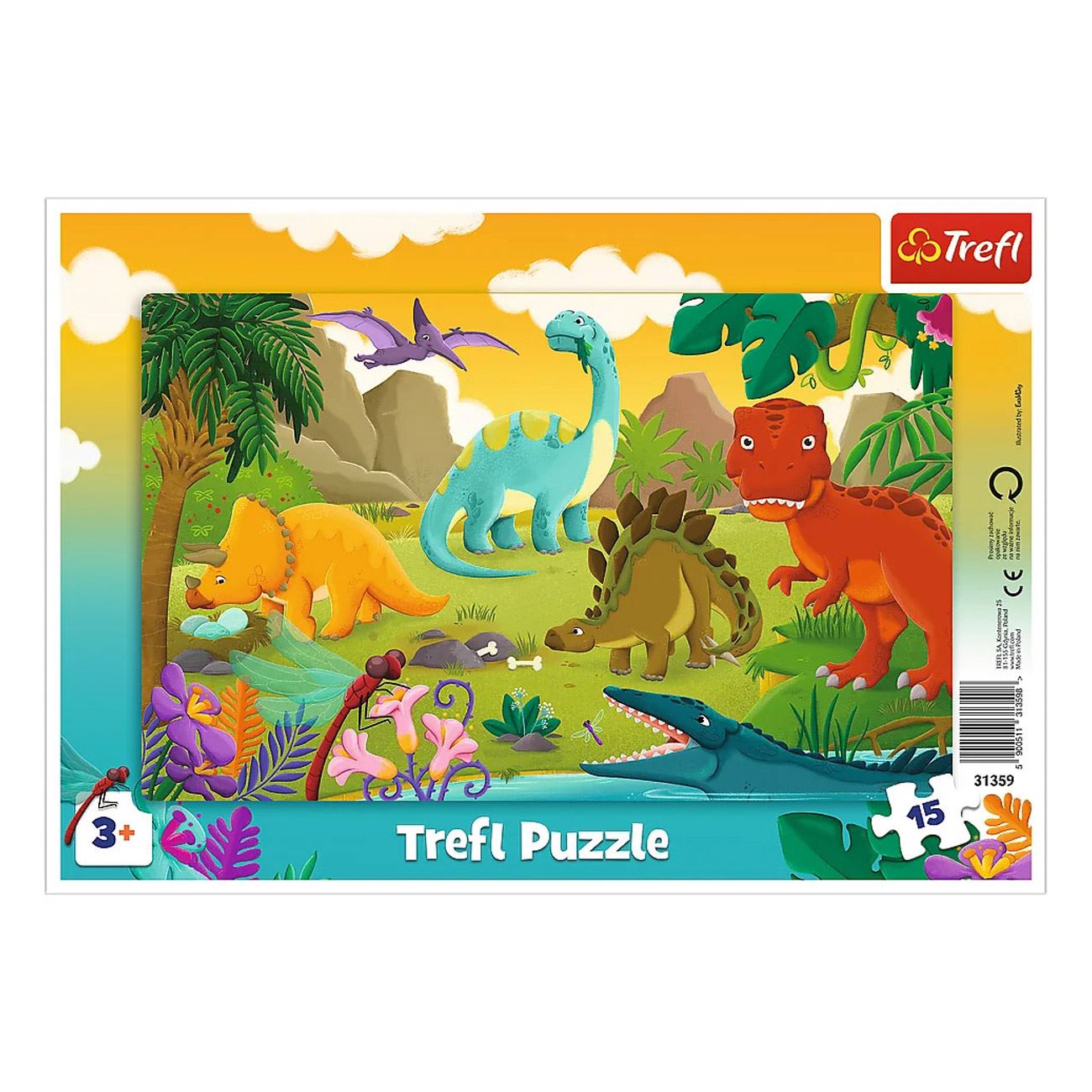 Színes dinoszauruszok puzzle (15 darab) - Trefl