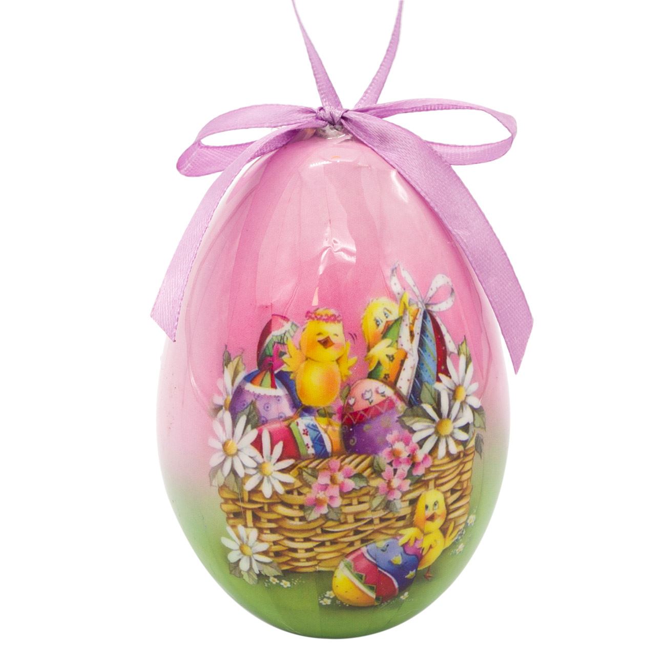 Húsvéti dekoratív tojás - csibék a kosárral 10.5 cm