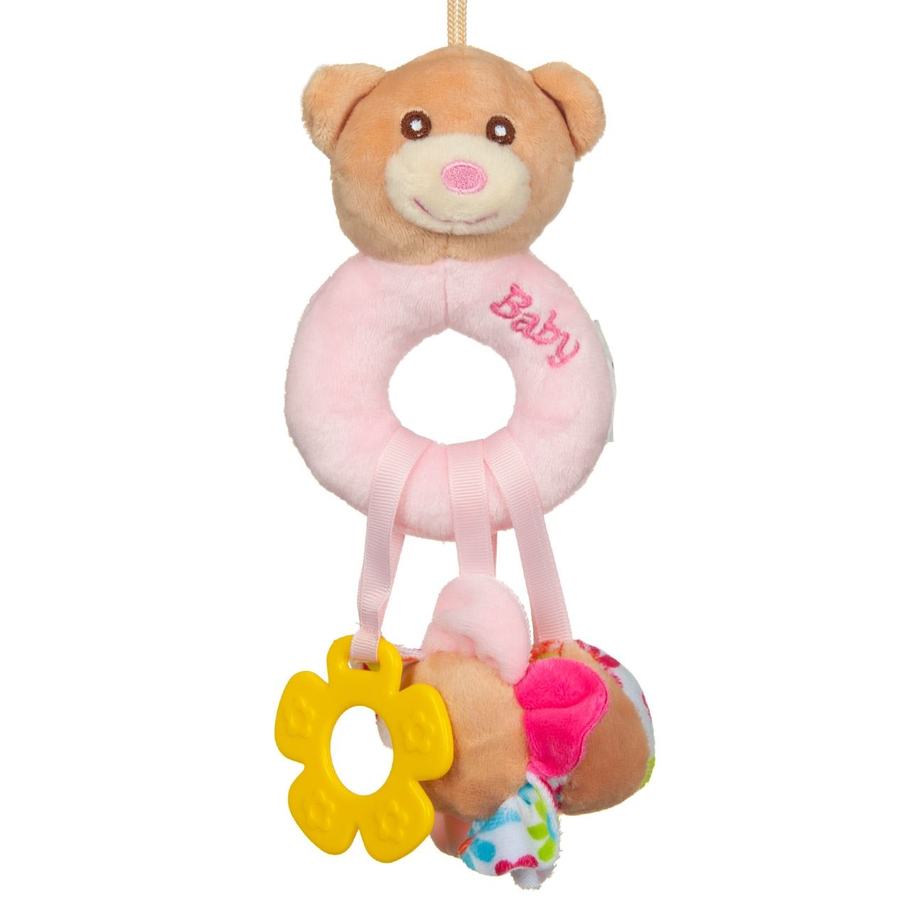 Teddy macis baba csörgő rózsaszín 25 cm