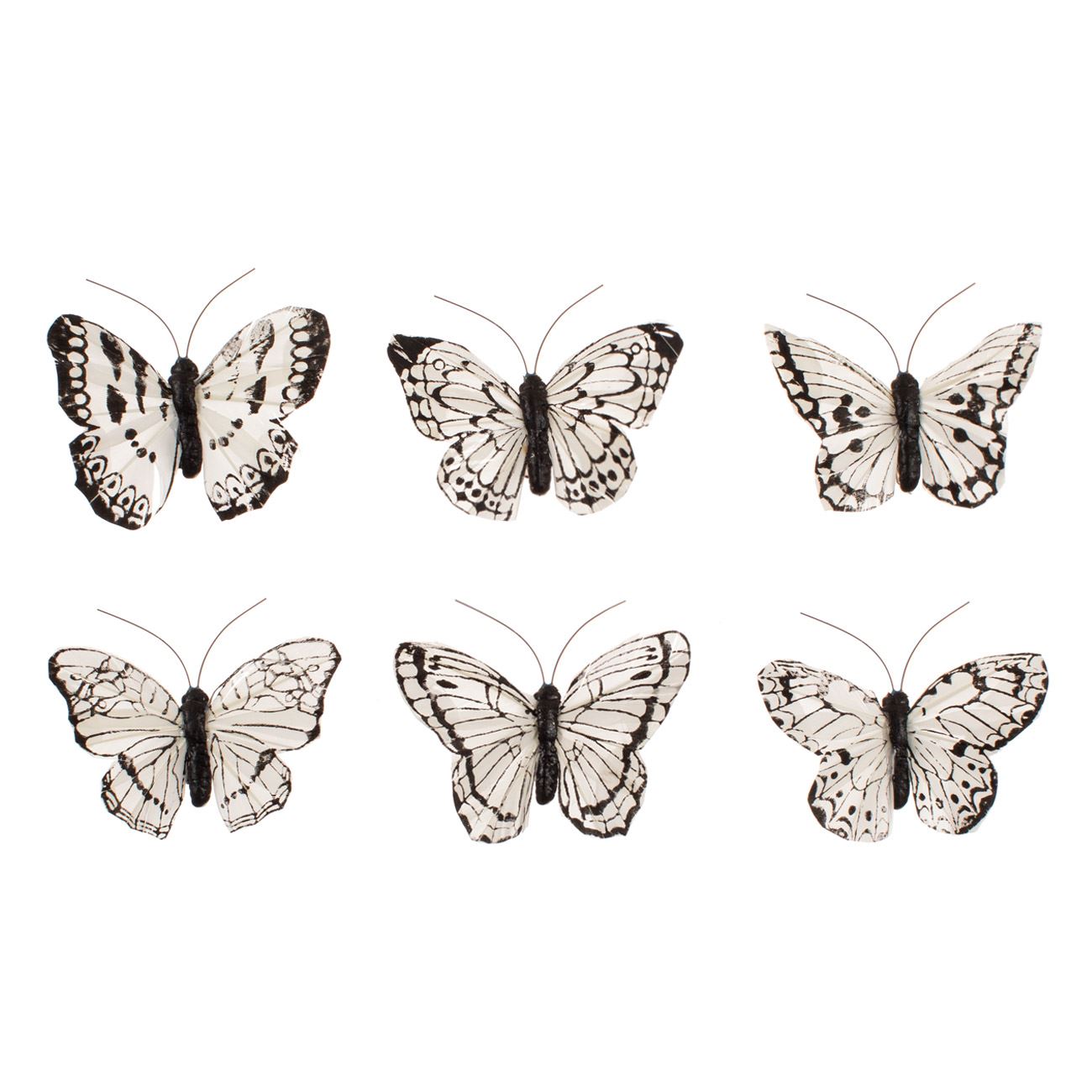 Fehér-Fekete csipeszes pillangók 9 cm - 6 db