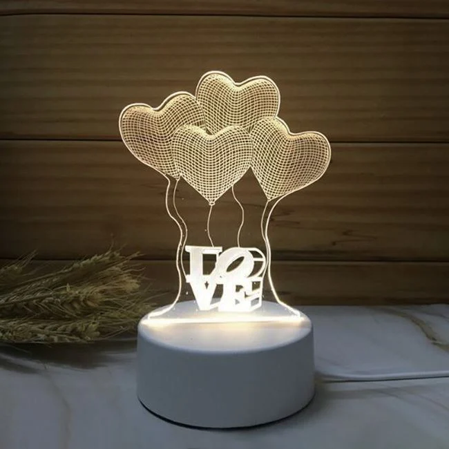 Éjszakai fény 3D szívek "LOVE" USB-vel