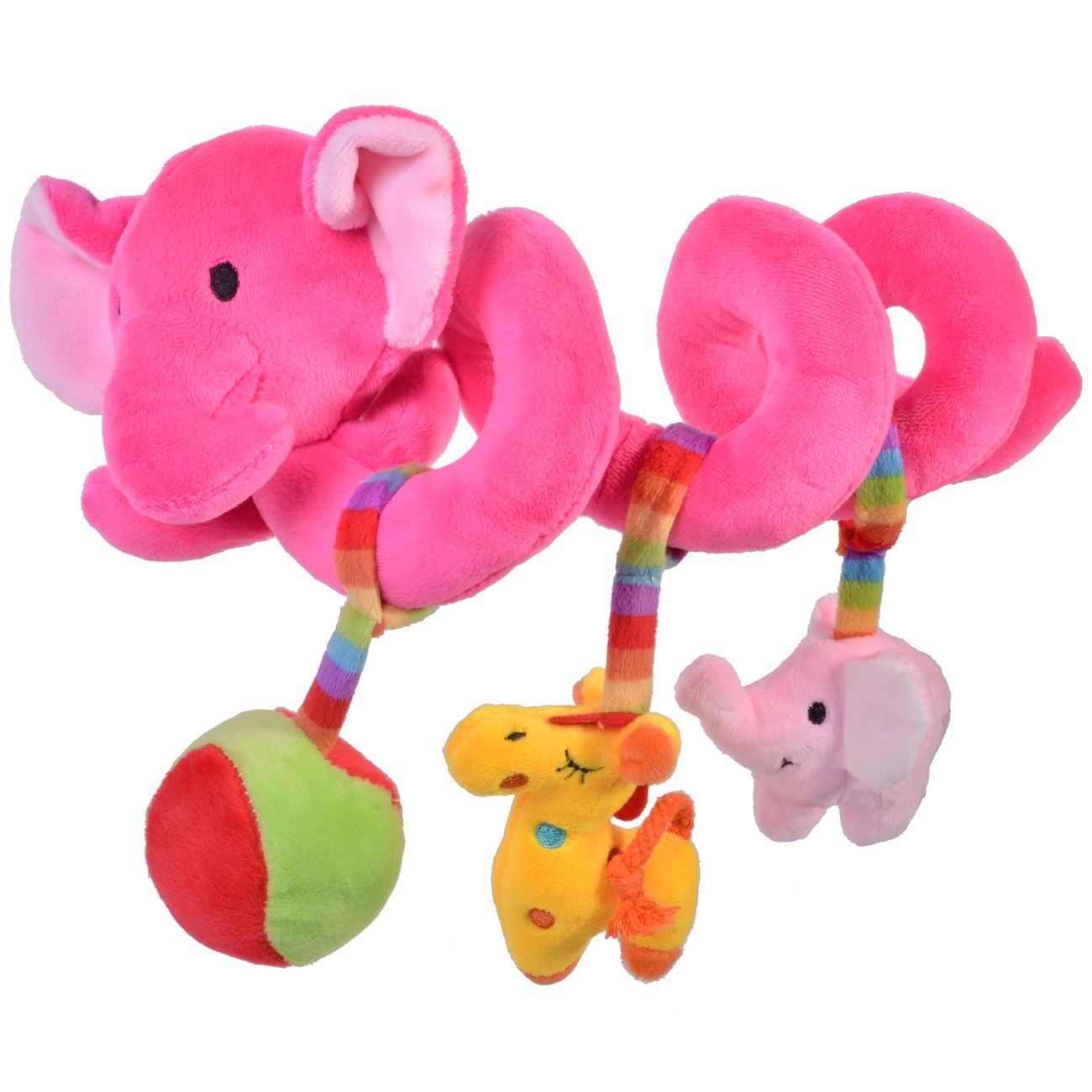 Rózsaszín elefántos kiságy játék spirál 27cm