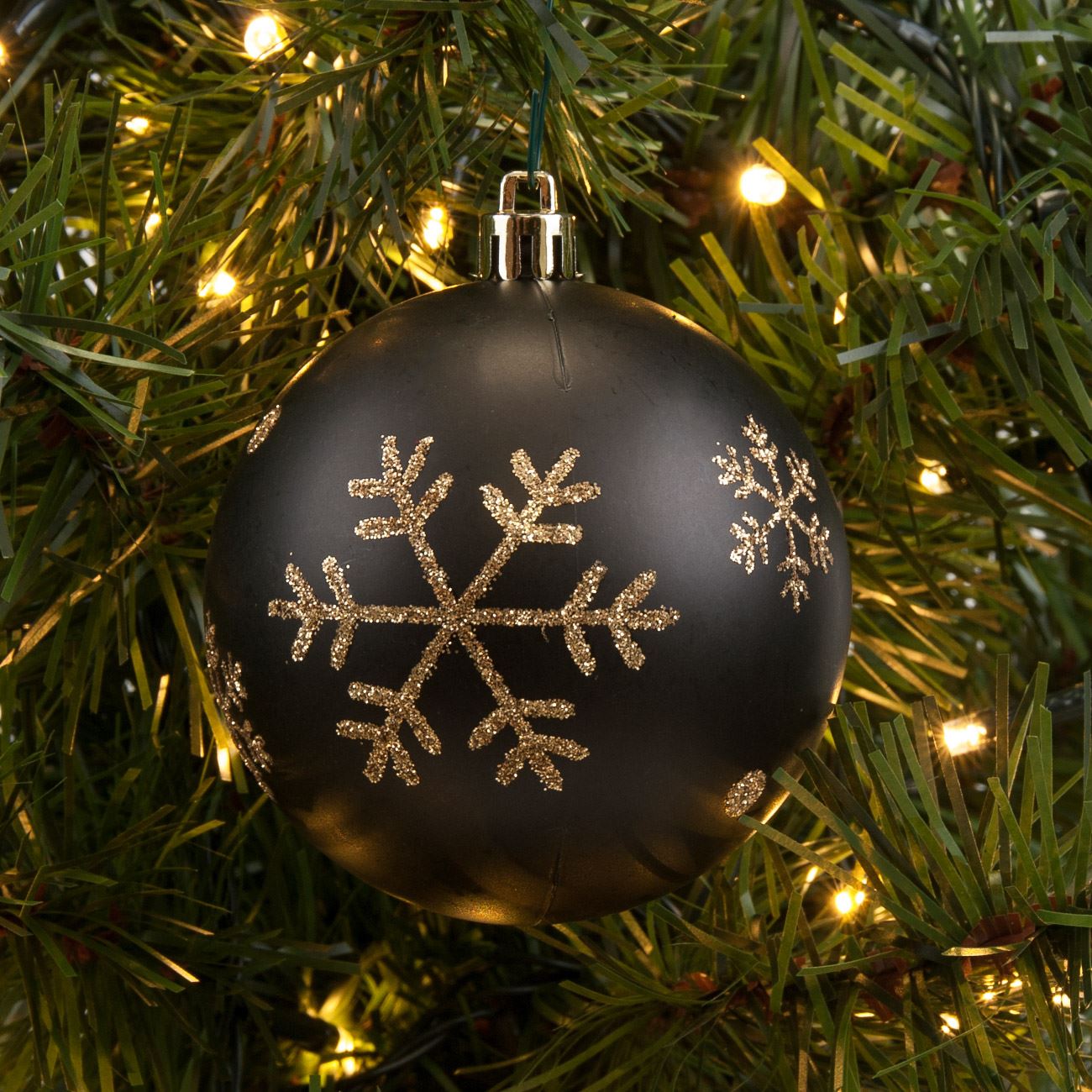 Fekete arany hópihés karácsonyfa dísz 8 cm - 6 db