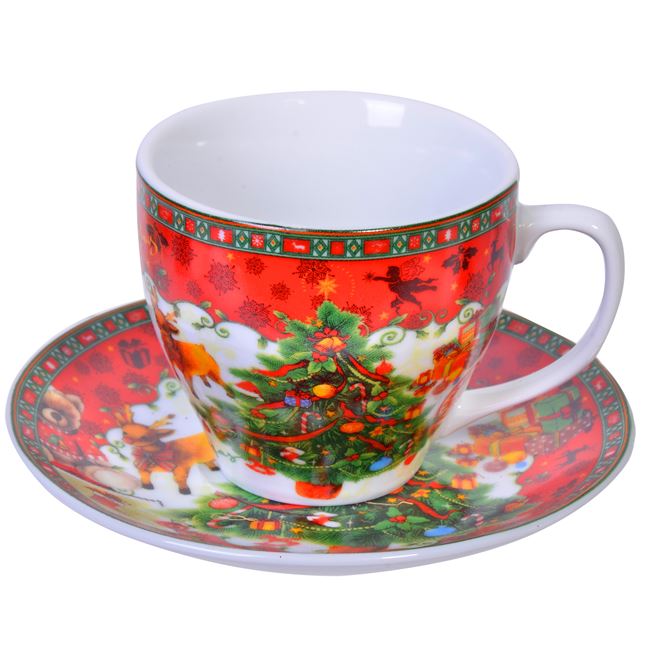 Karácsonyi csésze, porcelán fenyő és tányérkészlet 220ml
