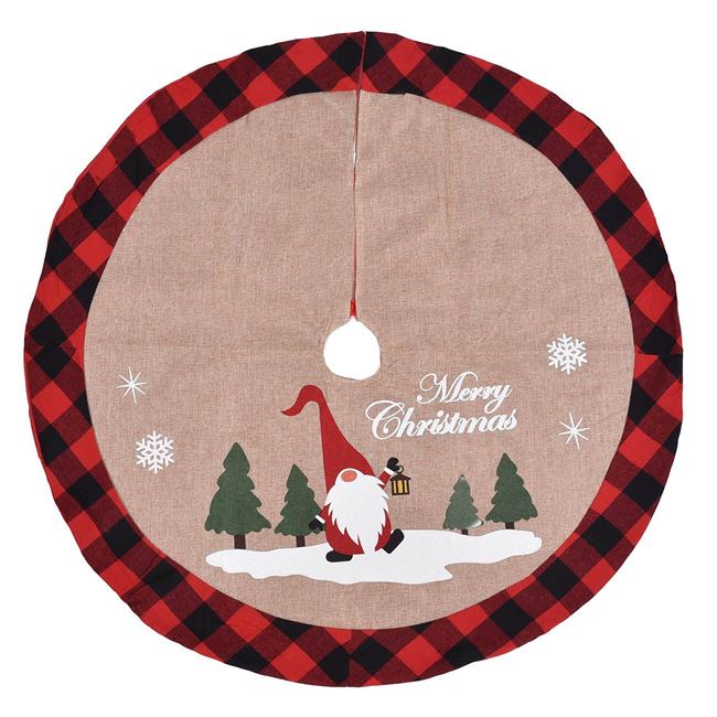 Karácsonyfa talp takaró piros gnóm kockás "Merry Christmas" 90cm