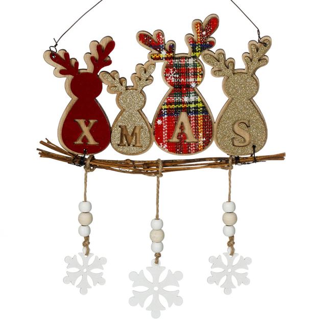 XMAS karácsonyi fa függő dekoráció szarvas pehely gallyak 20cm