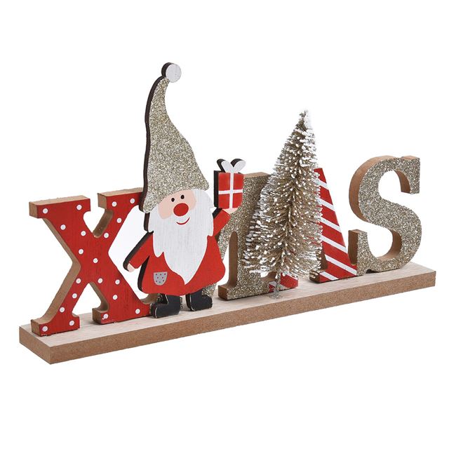 Karácsonyi dekoráció XMas Gnome fenyő csillogó fa asztaldísz 4x14cm