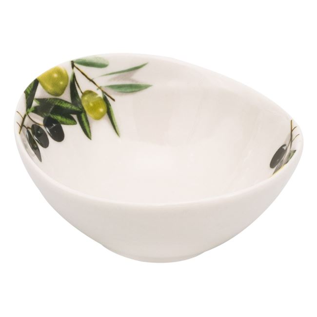 Fehér porcelán ovális tál olíva mintával 120ml