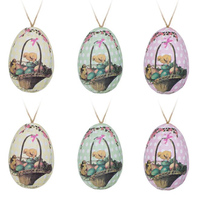 Dekoratív húsvéti tojás papírképpel "Kosarak" 6cm - 6db