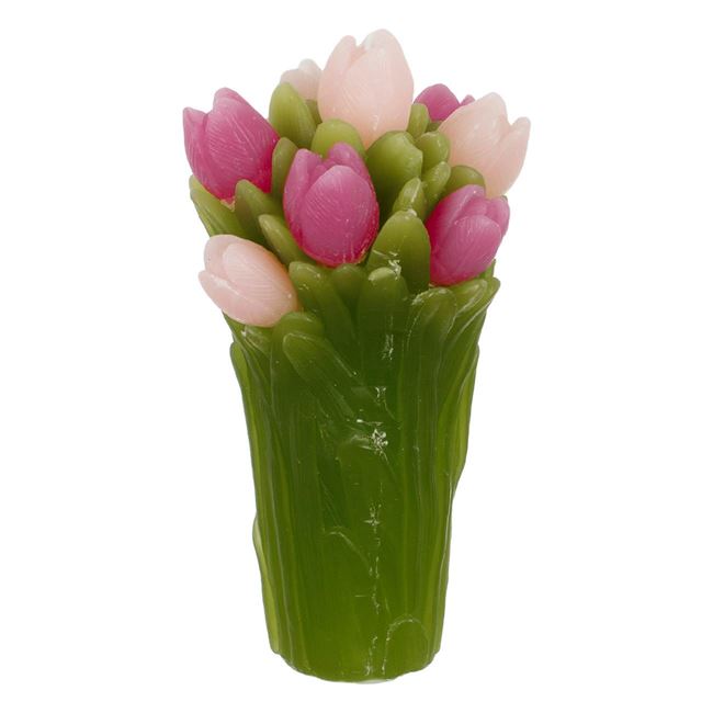 Húsvéti gyertya fukszia rózsaszín tulipán csokor Ø10x17cm